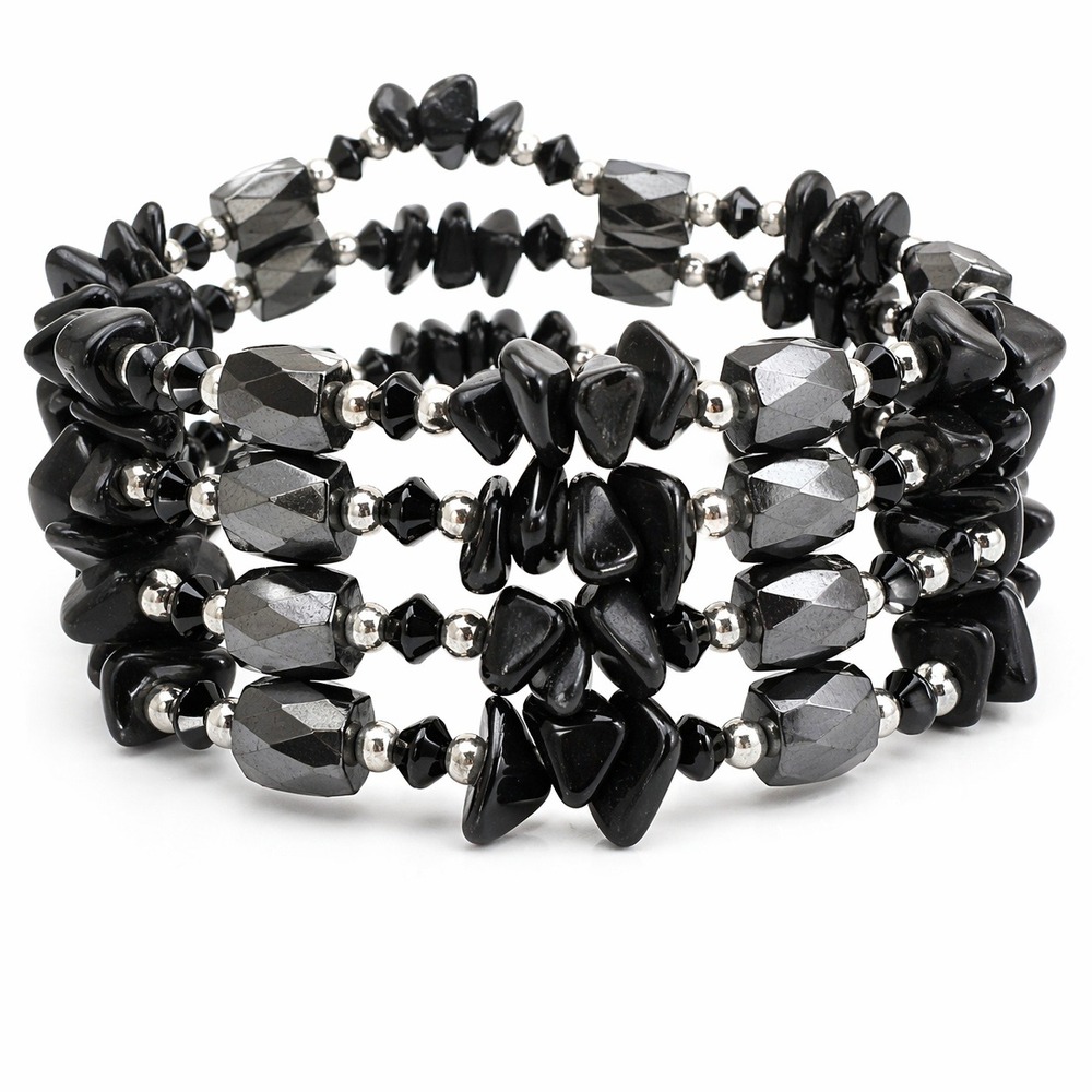 Magnetic Hematite Wrap Bracelet Black Beaded‎ Multi Strand Statement Modern Bold